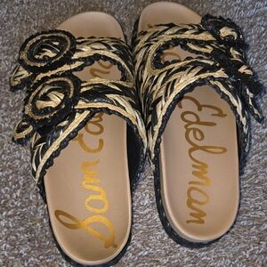 Sam Edelman Reina Slide Black and Tan Braided Sandals